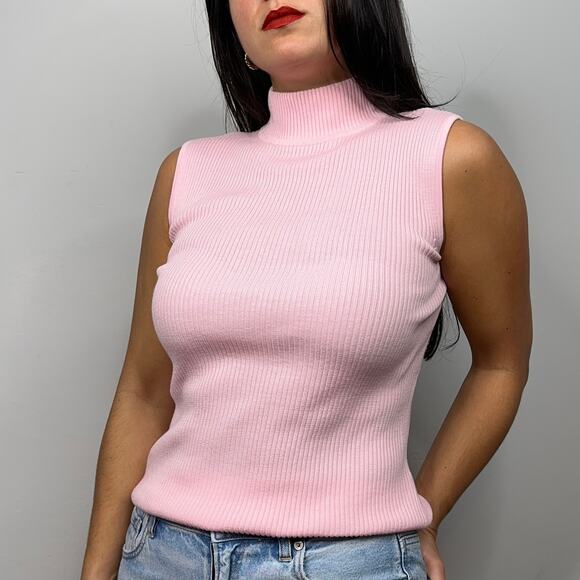 Croft & Barrow Pink Sleeveless Mockneck Ribbed Sweater - Picture 6 of 9